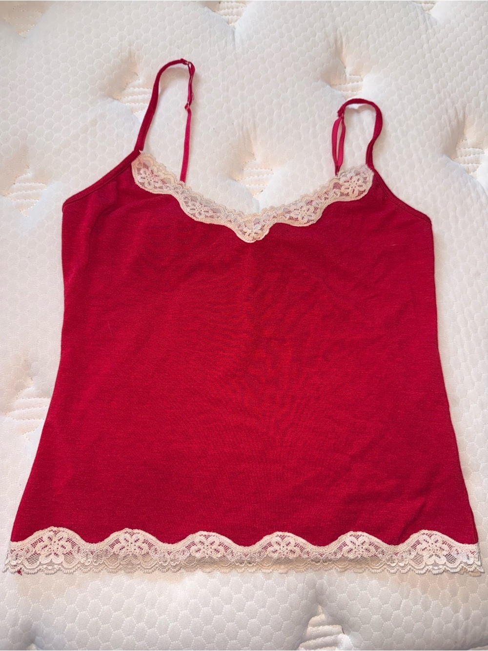 23. Express Red Camisole with Cream Lace Trim